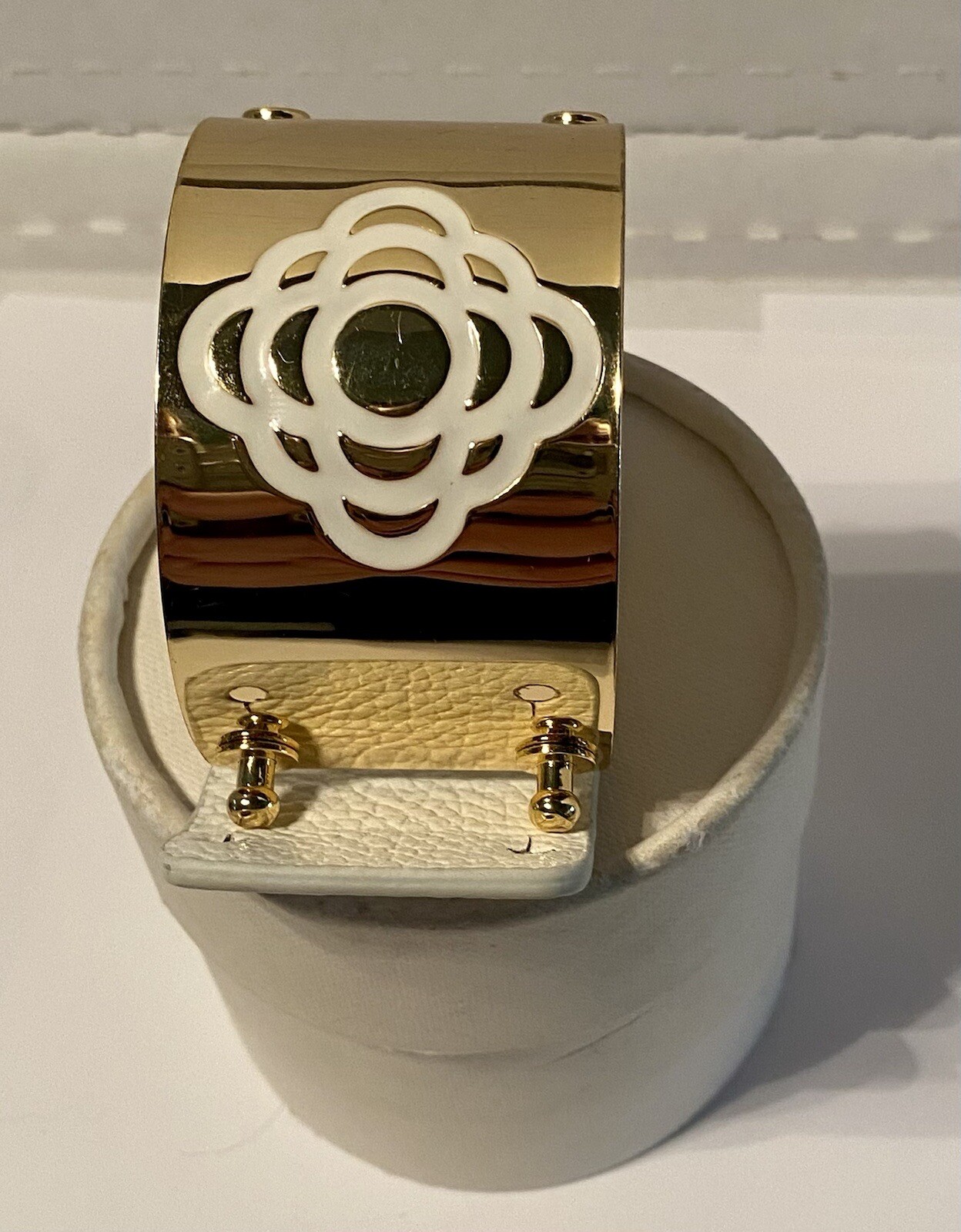 Parker Daniels White and Gold-tone Modernist Cuff Bracelet Flower Design