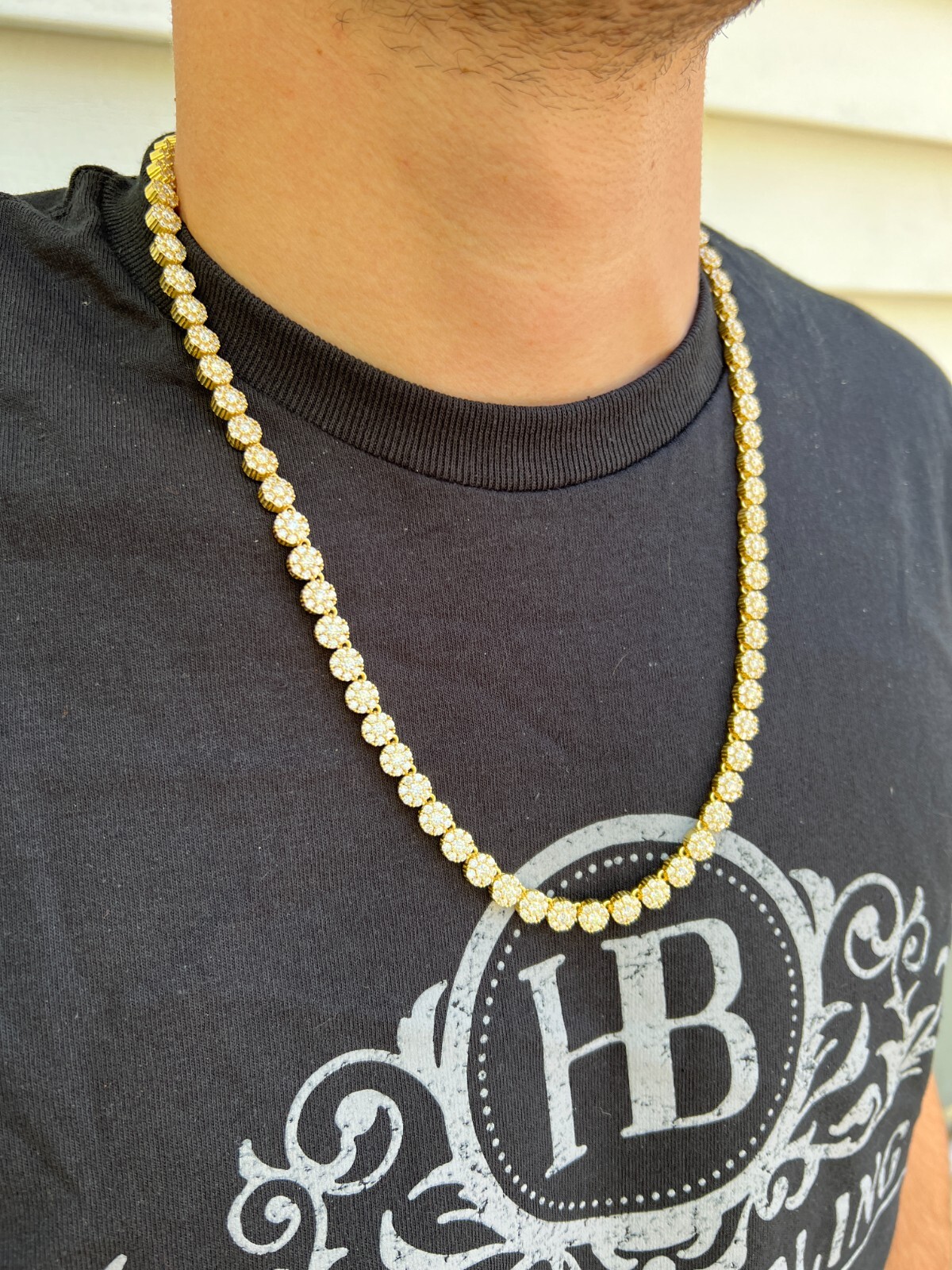 14k Gold Plated Silver Real MOISSANITE Hip Hop Cluster Tennis Chain Necklace