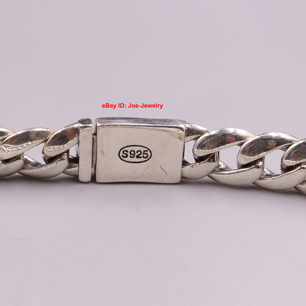 Real 925 Sterling Silver Bracelet 10mm Curb Cuban Link Chain Men Women 8.26inch