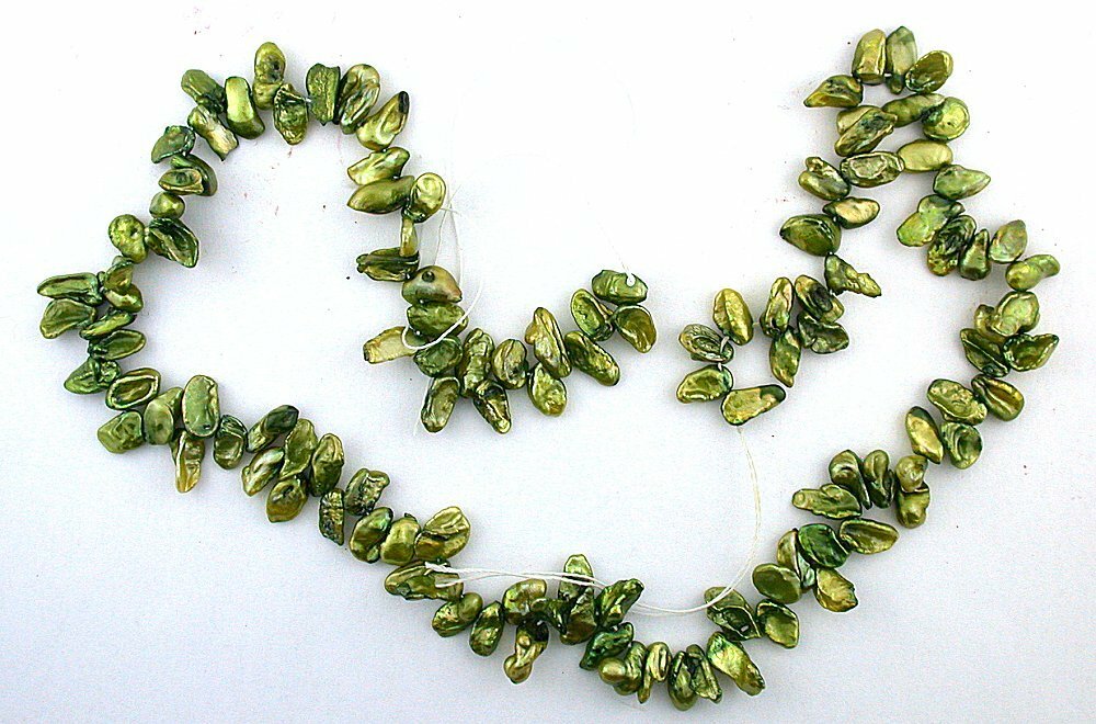 15 Inch Strand 8mm Top Drilled Green Freeform Shaped Gemstone Freshwater Pearl
