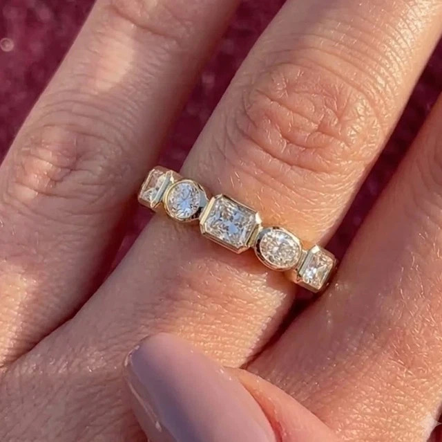 7 Ctw Radiant Moissanite Full Eternity Wedding Band In 14k White Gold Plated