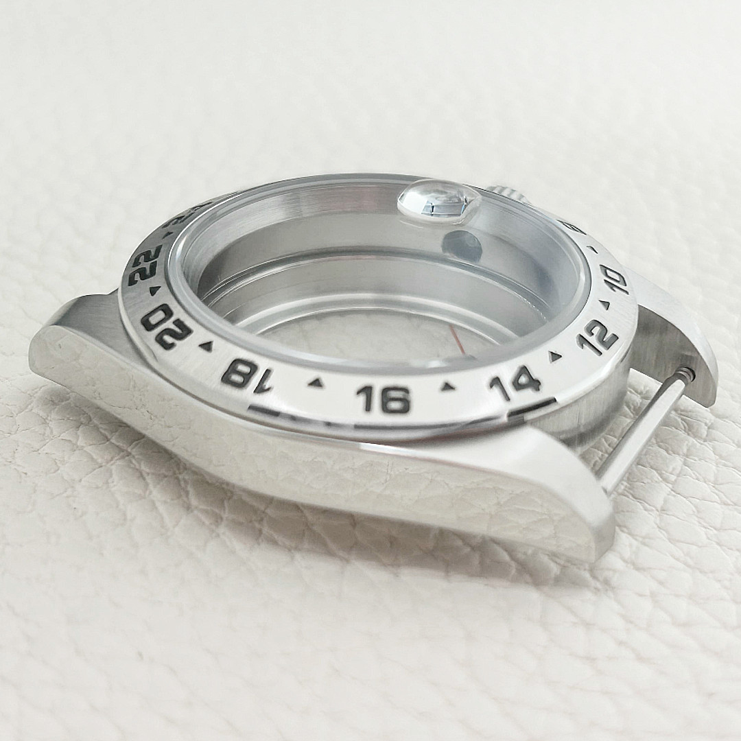 39Mm Explore Case Solid 24H Silver Bezel Sapphire Glass Fit Mod NH34 NH35 NH36