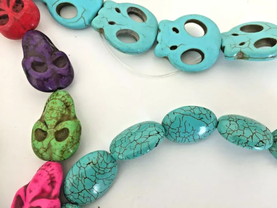 Over 100 stone beads turquoise skeleton skull jewelry necklace crafts