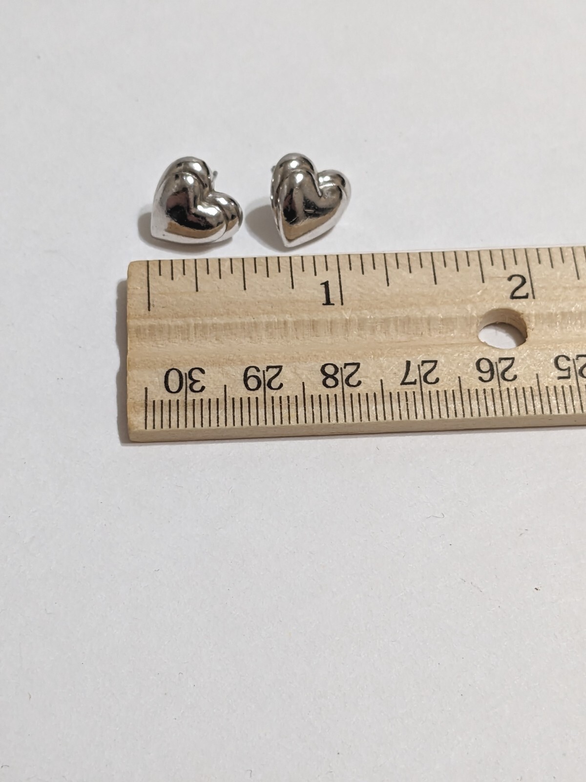 Silver Tone Heart Stud Earrings. Pierced. Textured Back. Modern. 1/2″.