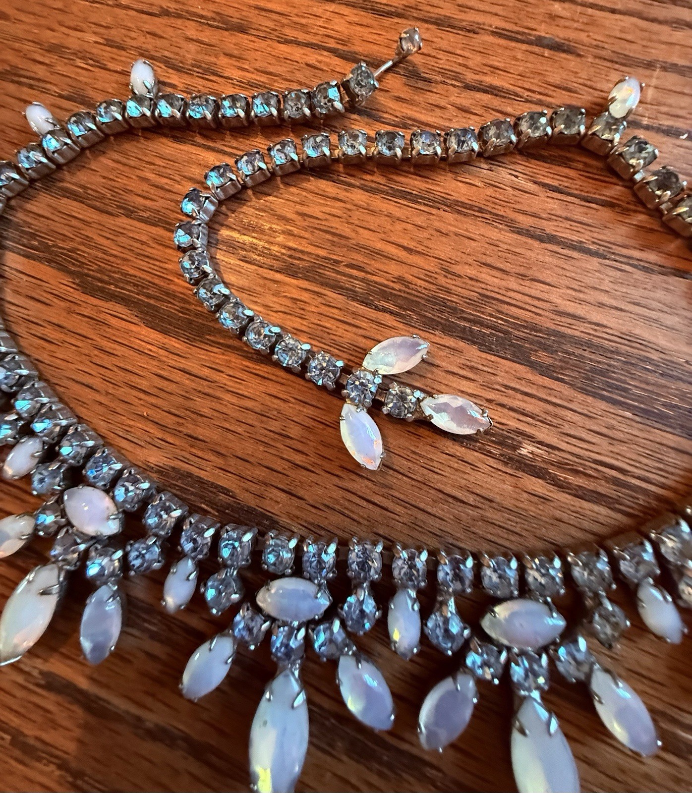 Vintage 50-60’s Blue Marquise Cut & Navette Opalescent Moon Glow Necklace