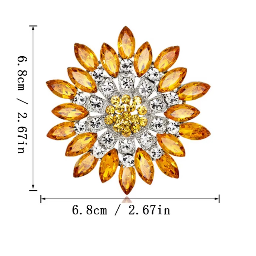 Luxury Sunflower Brooch Rhinestone Crystal Yellow Flower Pin Jewelry Summer Gift