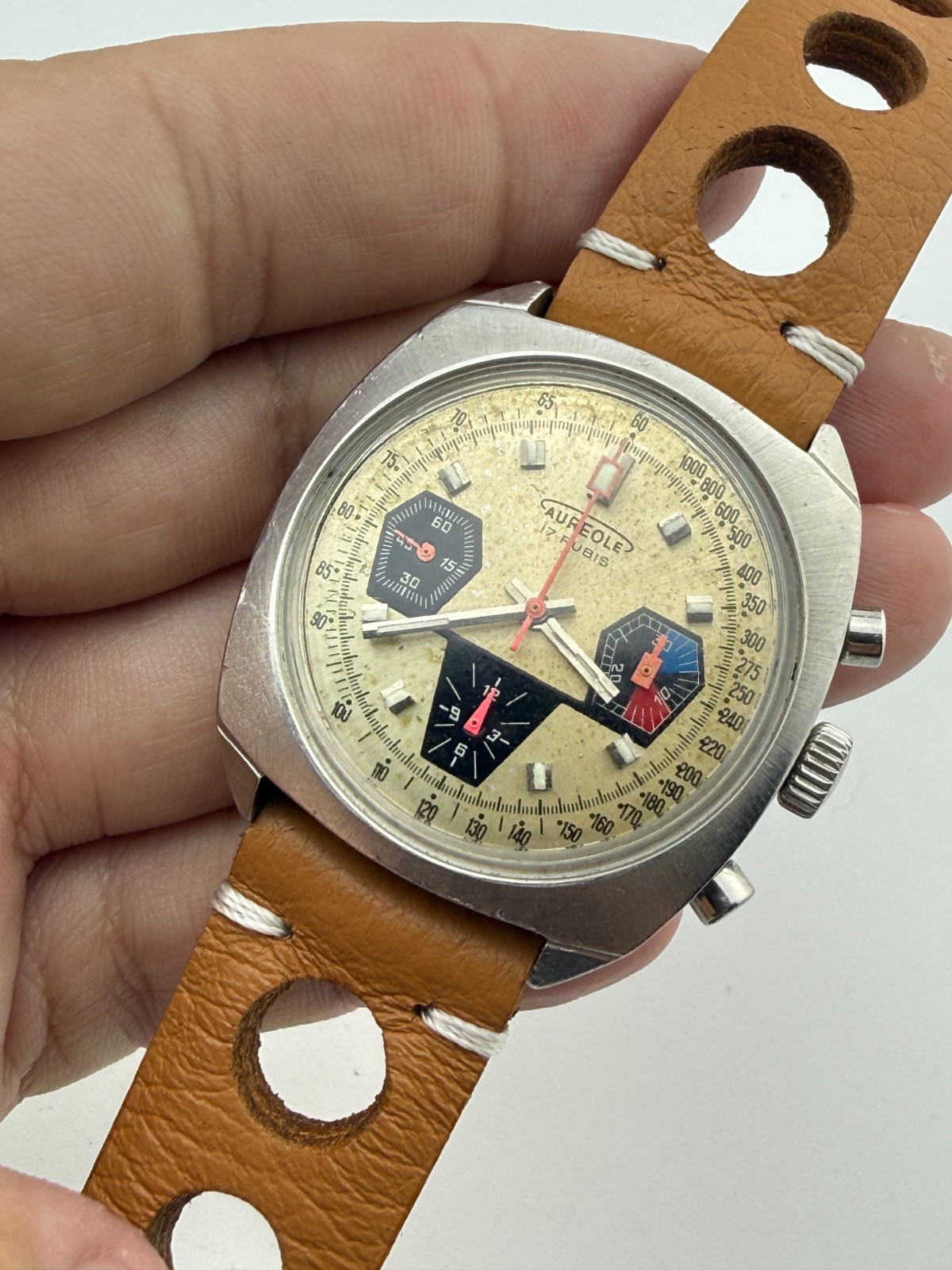 VINTAGE AUREOLE CHRONOGRAPH VALJOUX 7736 38 MM MANUAL WIND