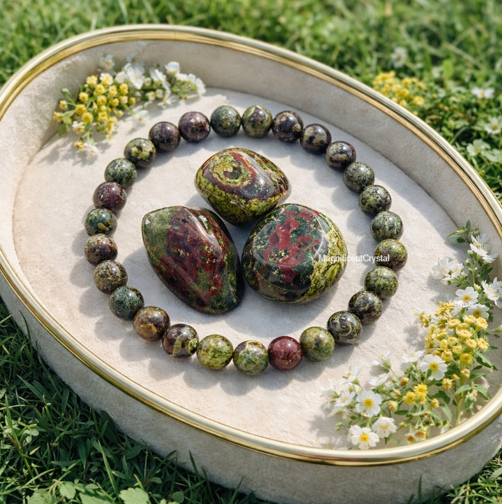 4PCS Bloodstone Tumbled Stone Bracelet Set Protection Healing Crystal Jewelry