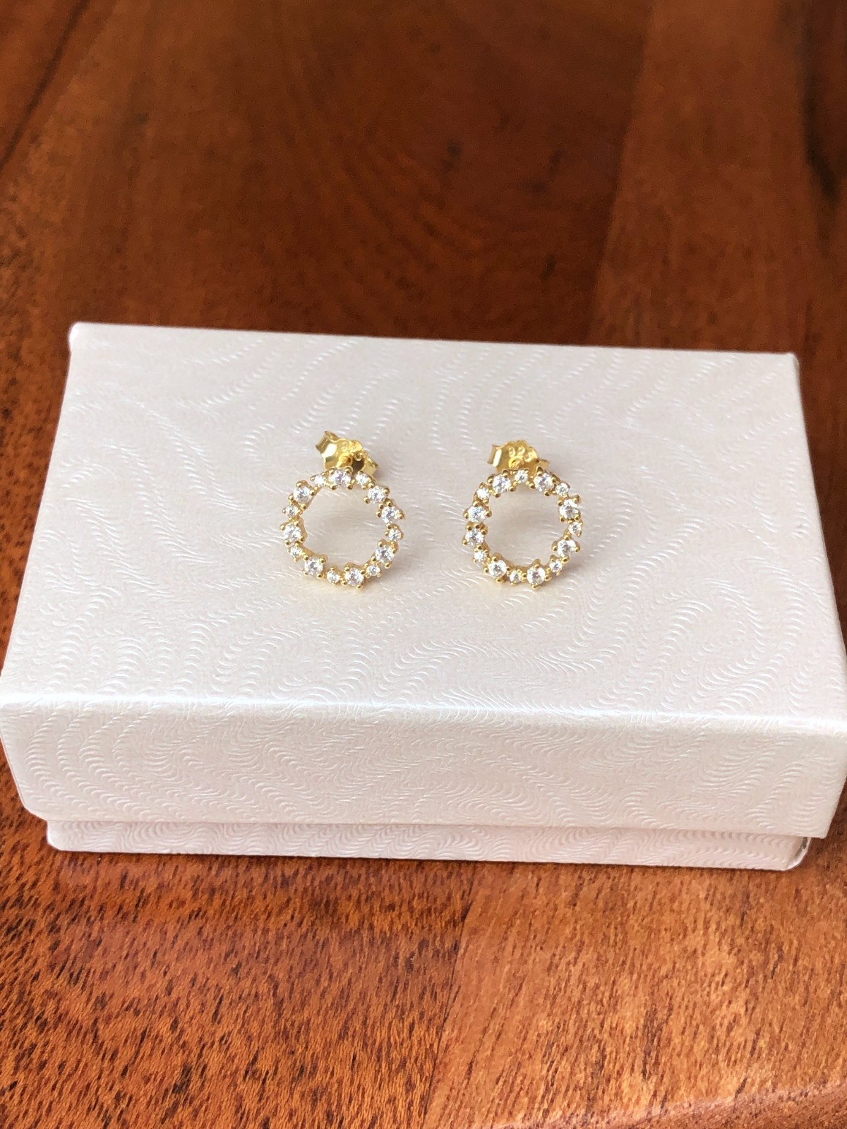 925 Sterling Silver CZ Gold Circle Stud Earrings Women Girls Tiny Studs 9.5mm