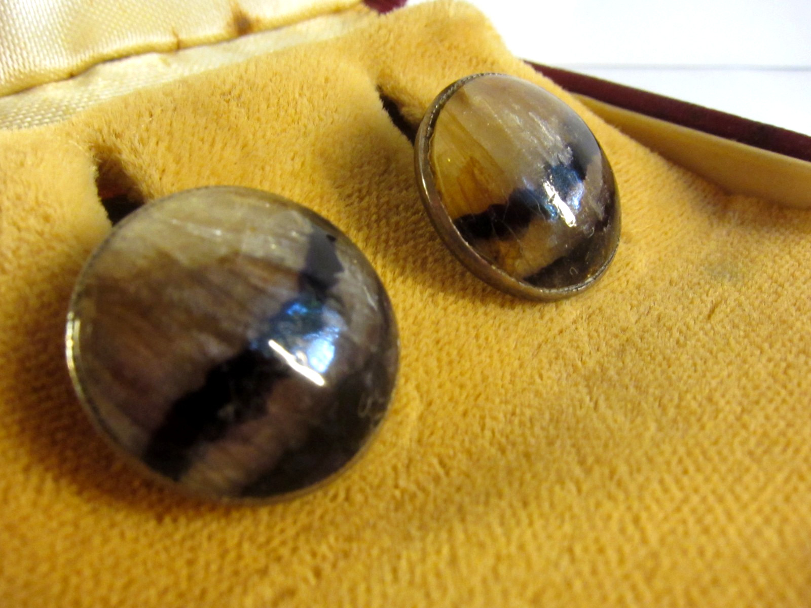 VTG JC Lee & Son Cufflinks of Round Black Banded Agate & set in Sterling Silver