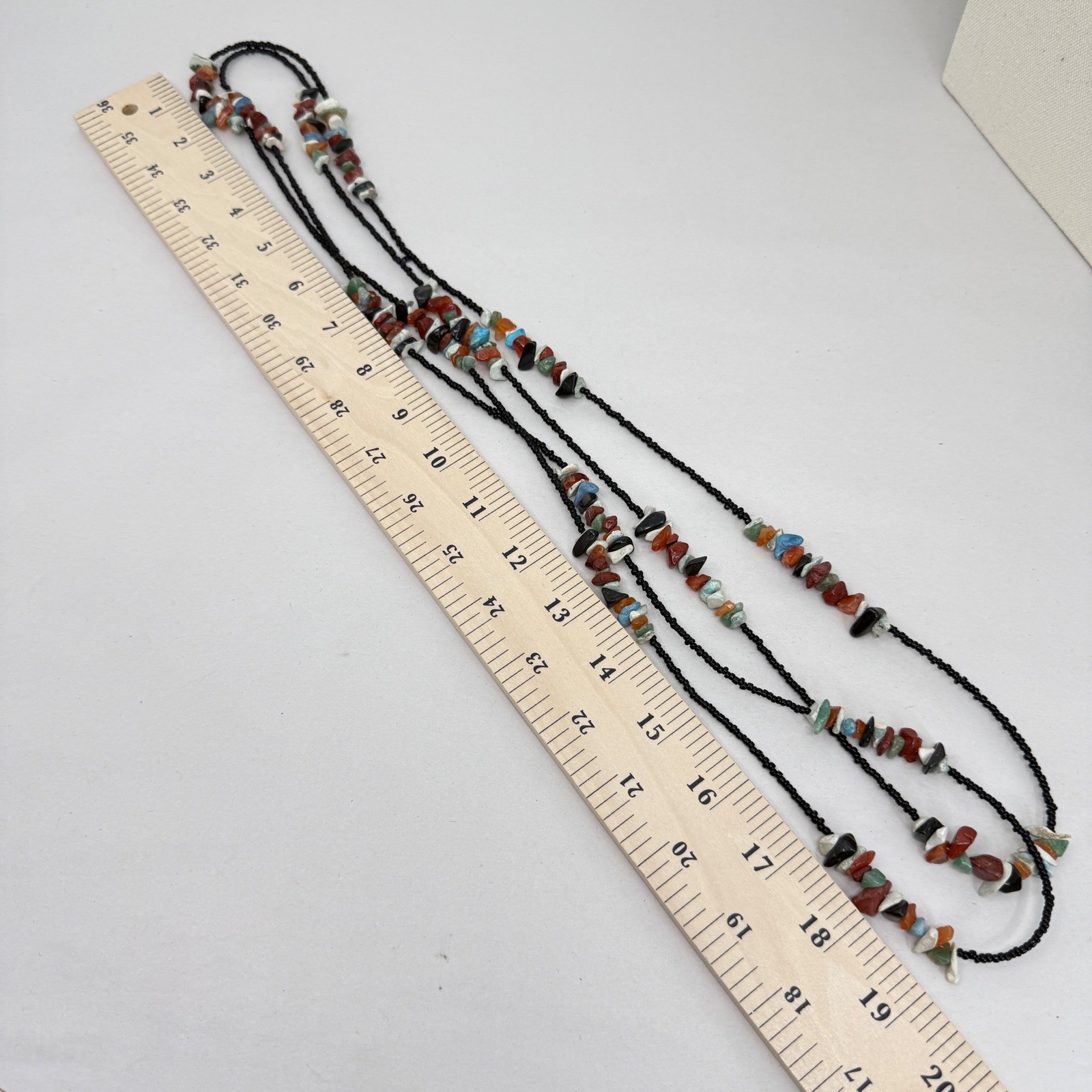 Gemstone Chip Seed Bead Long Necklace Southwest 72″ Long Western