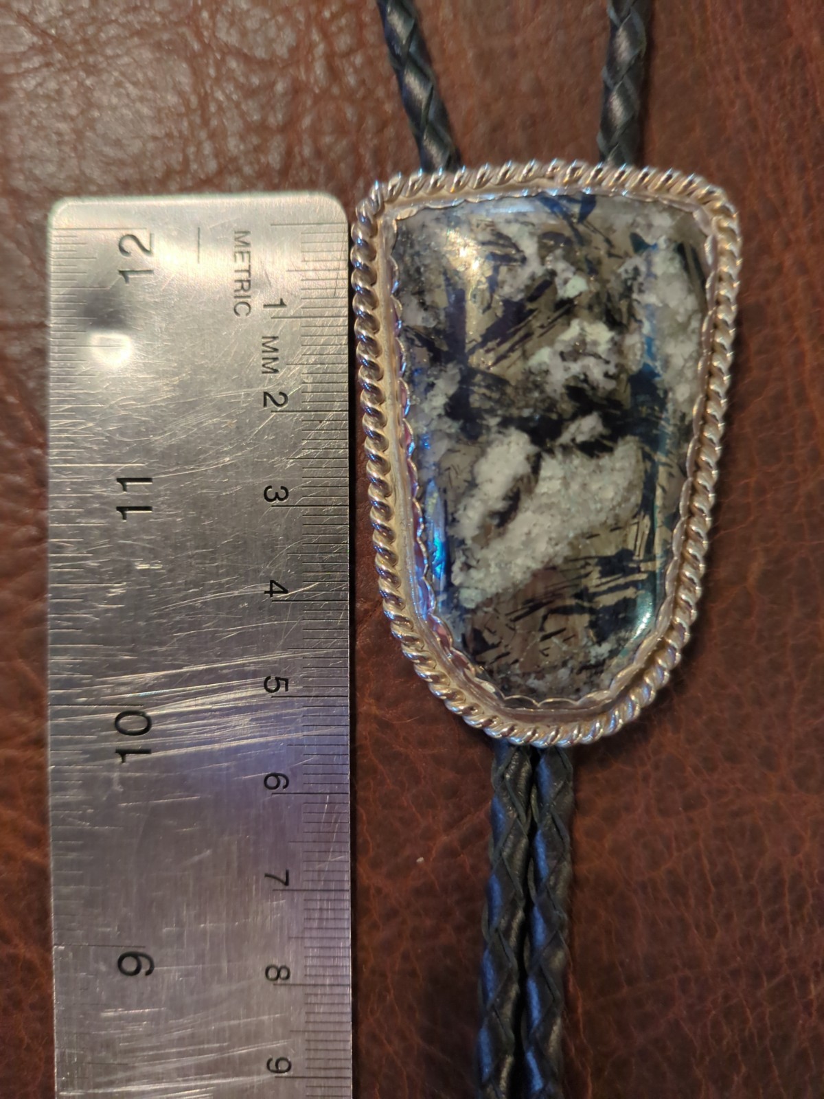 bolo tie silver handmade covellite
