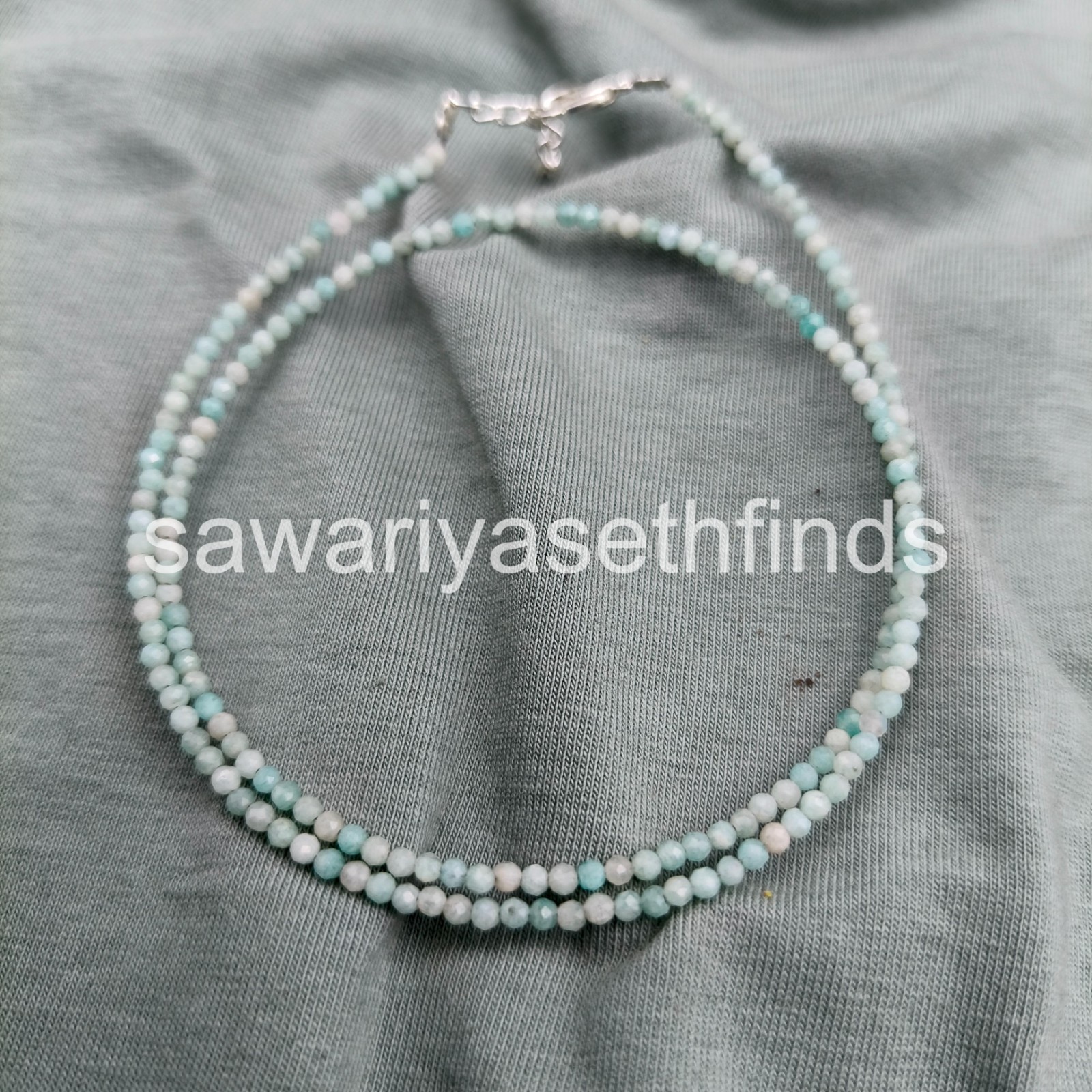 Dainty Amazonite 2mm Faceted Necklace, Blue Green Amazonite Beaded Necklace, Min