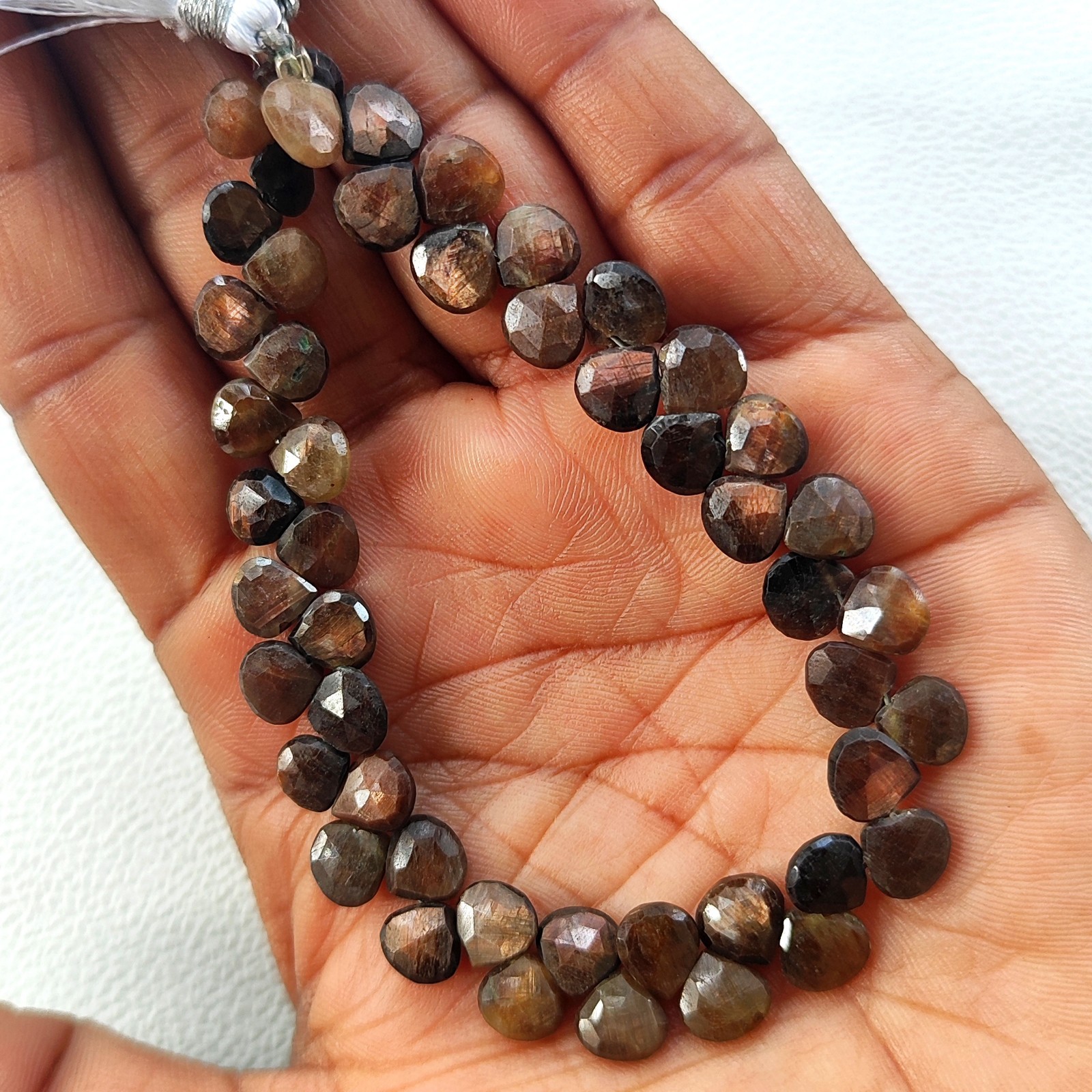 7mm Brown Copper Sapphire Faceted Heart Beads 8 Inch Strand Madagascar Gemstone