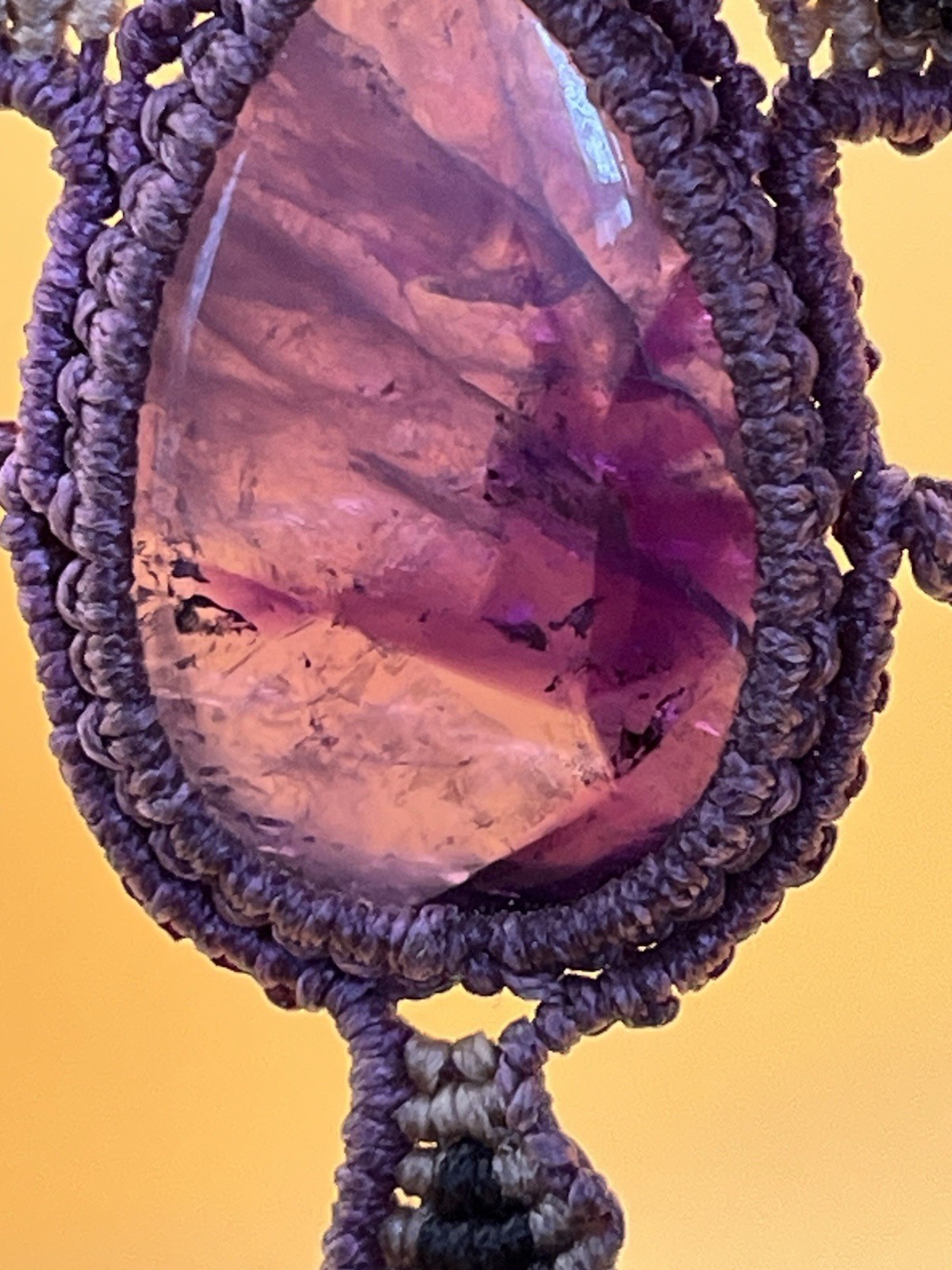 Artesian Made Macrame and Purple Fluorite/Amethyst Gemstone Necklace Boho Hippie