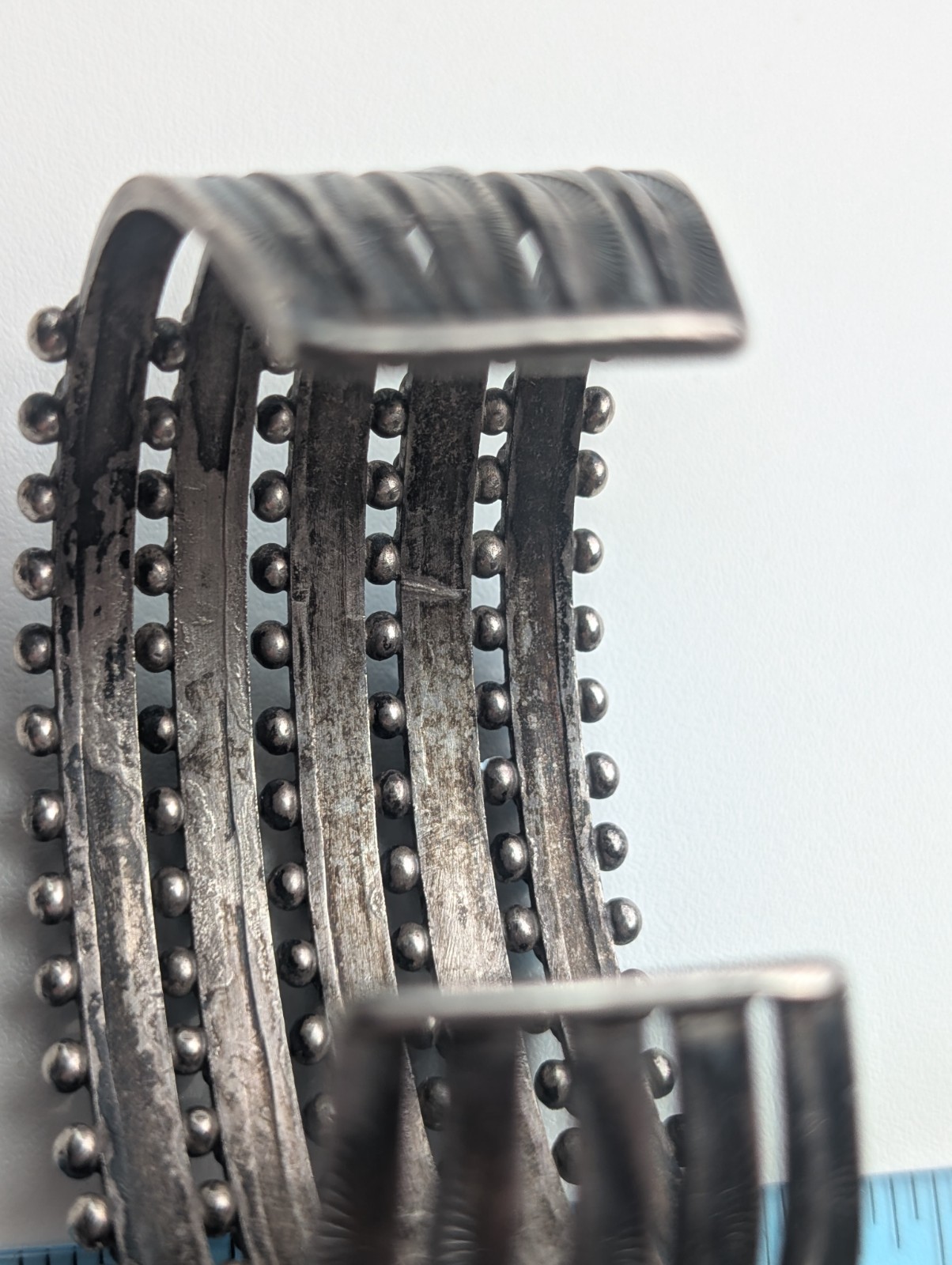 Vintage Mid-Century Silver and Turquoise SW Style, Hand-worked Cuff Bracelet
