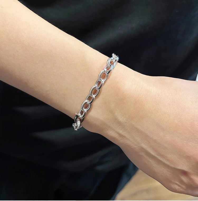 REAL VVS1 Moissanite Rolo Link Chain Bracelet – Men Women – 925 Sterling Silver