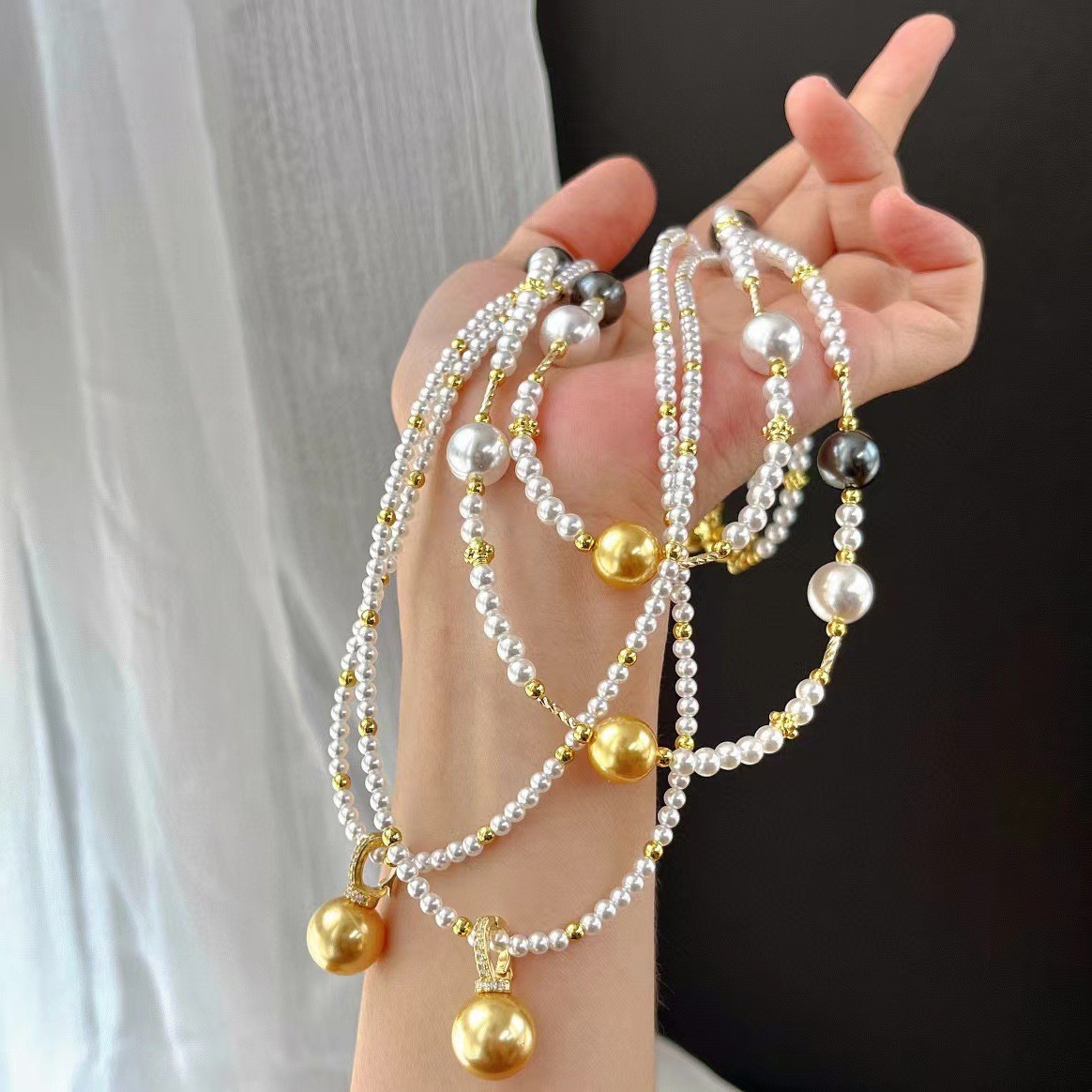 Meirade Style 8+10mm/0.32+0.39in Tiger’s Eye Double-Layer Pearl Necklace