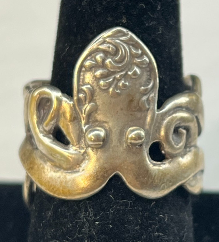 VTG Sterling Silver Octopus Kraken Recycled Spoon/Fork Adjustable Ring Sz 8