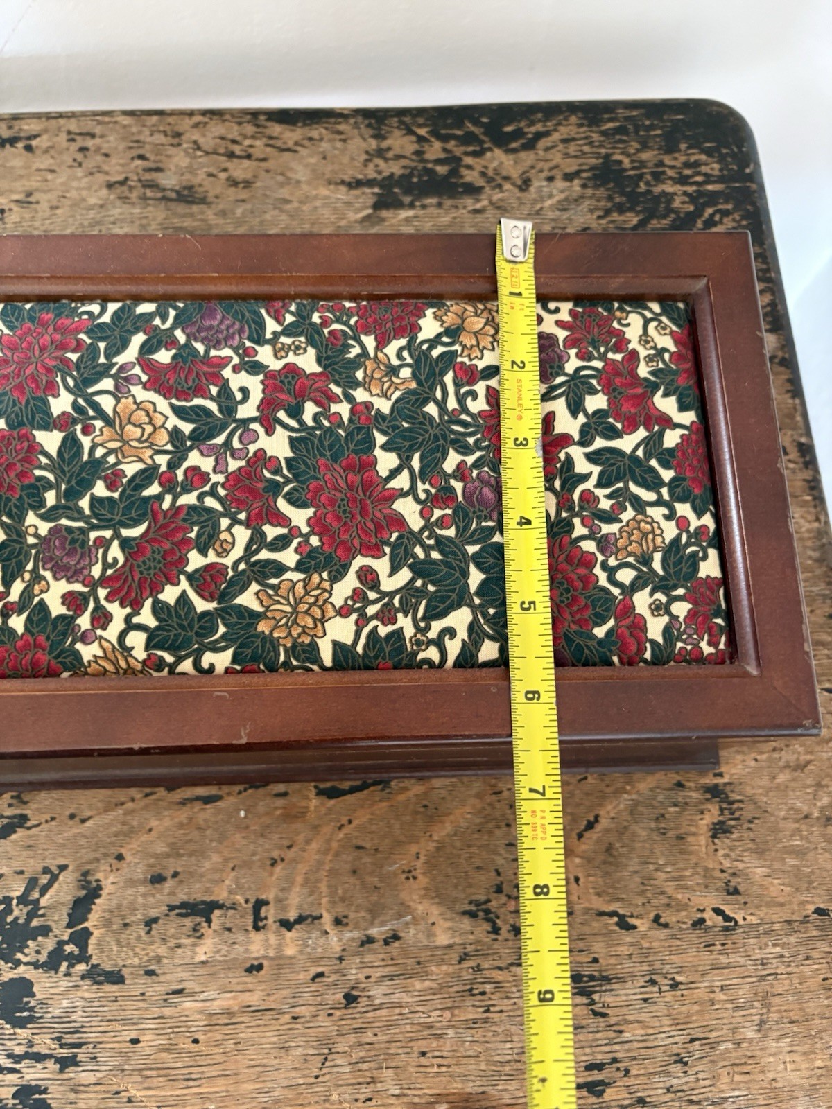 Vintage Floral Top Wooden Jewelry Box Red Green Traditional GrandmaCore Taiwan