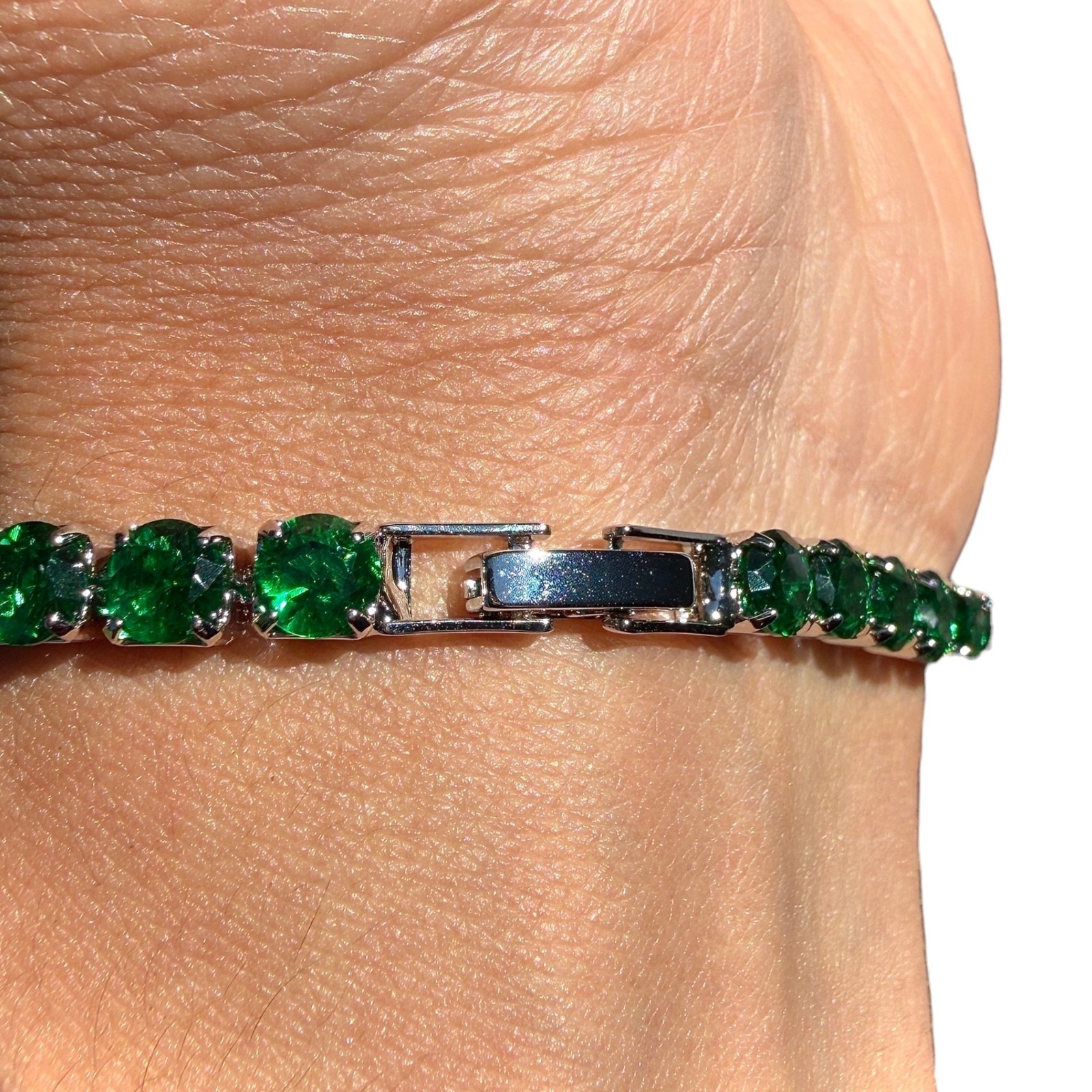 Tennis Bracelet Green Zircon 6.7in 7.5in Silver Plated Dainty