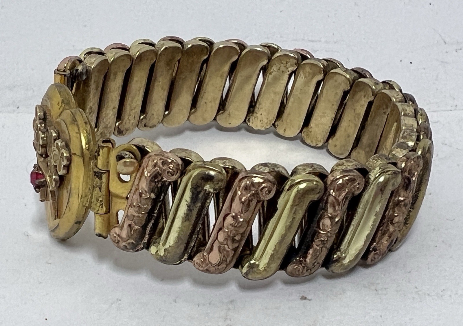 Vintage 1940s Lustern Sweetheart Sterling Silver Gold Filled Expansion Bracelet