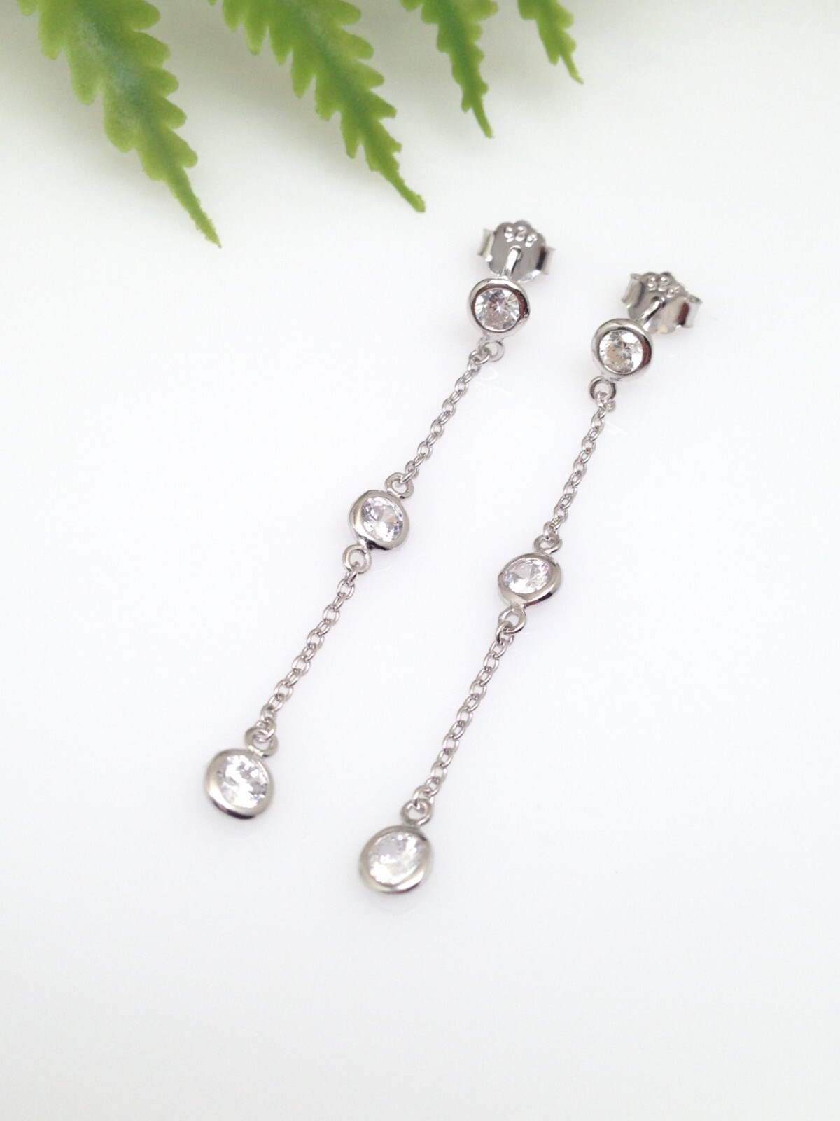 925 Sterling Silver CZ by the Yard Drop Earrings 3 Station Women 47mm x4mm 1.85″