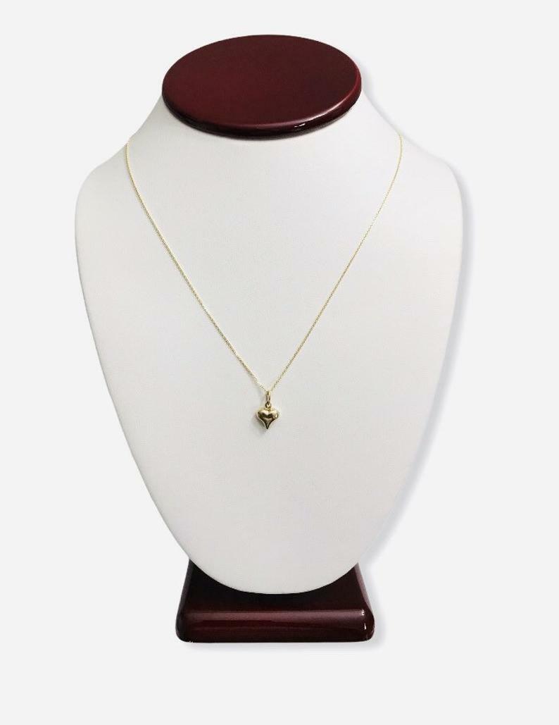 14K Real Gold 3D Heart 0.55″ Pendant, 14k Solid Gold 0.8mm Cable Chain- 14KC2905