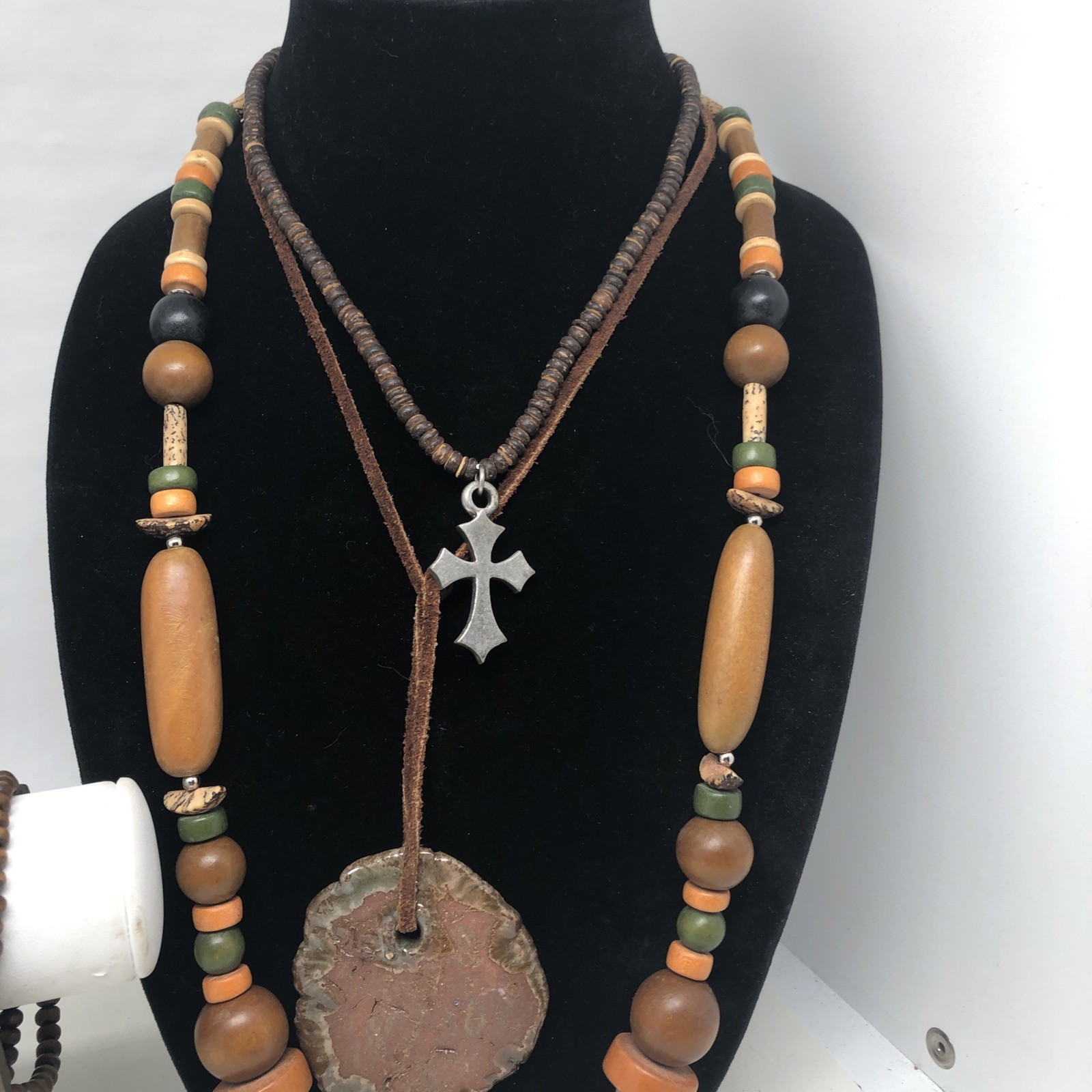 Wood Earth tone Boho Brown Jewelry Lot Necklace Bracelet