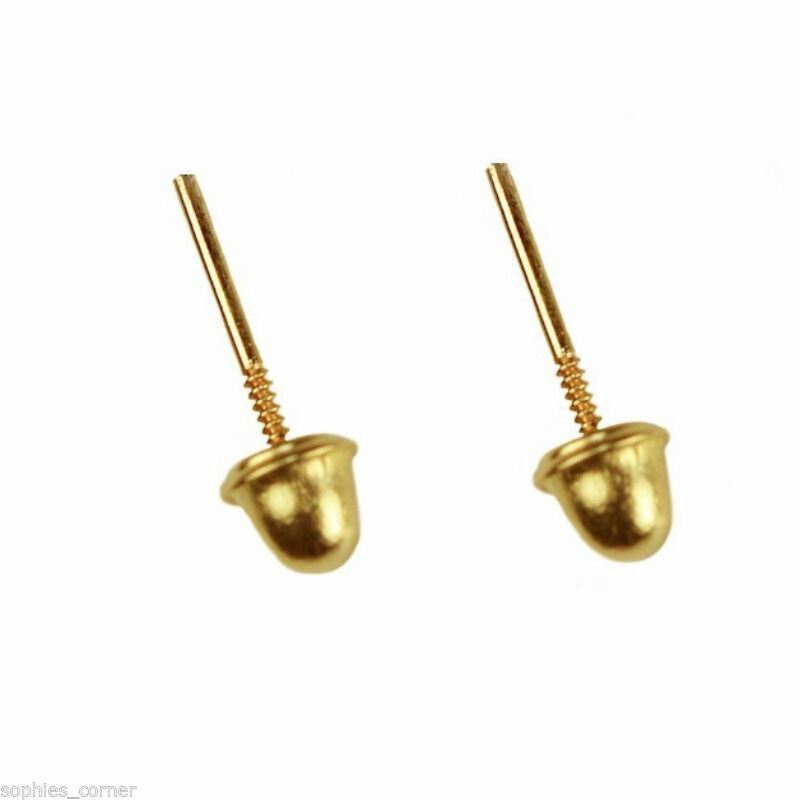 Genuine Natural Round Diamond Stud Screw Back Earrings – 10k Yellow Gold – 1.8mm