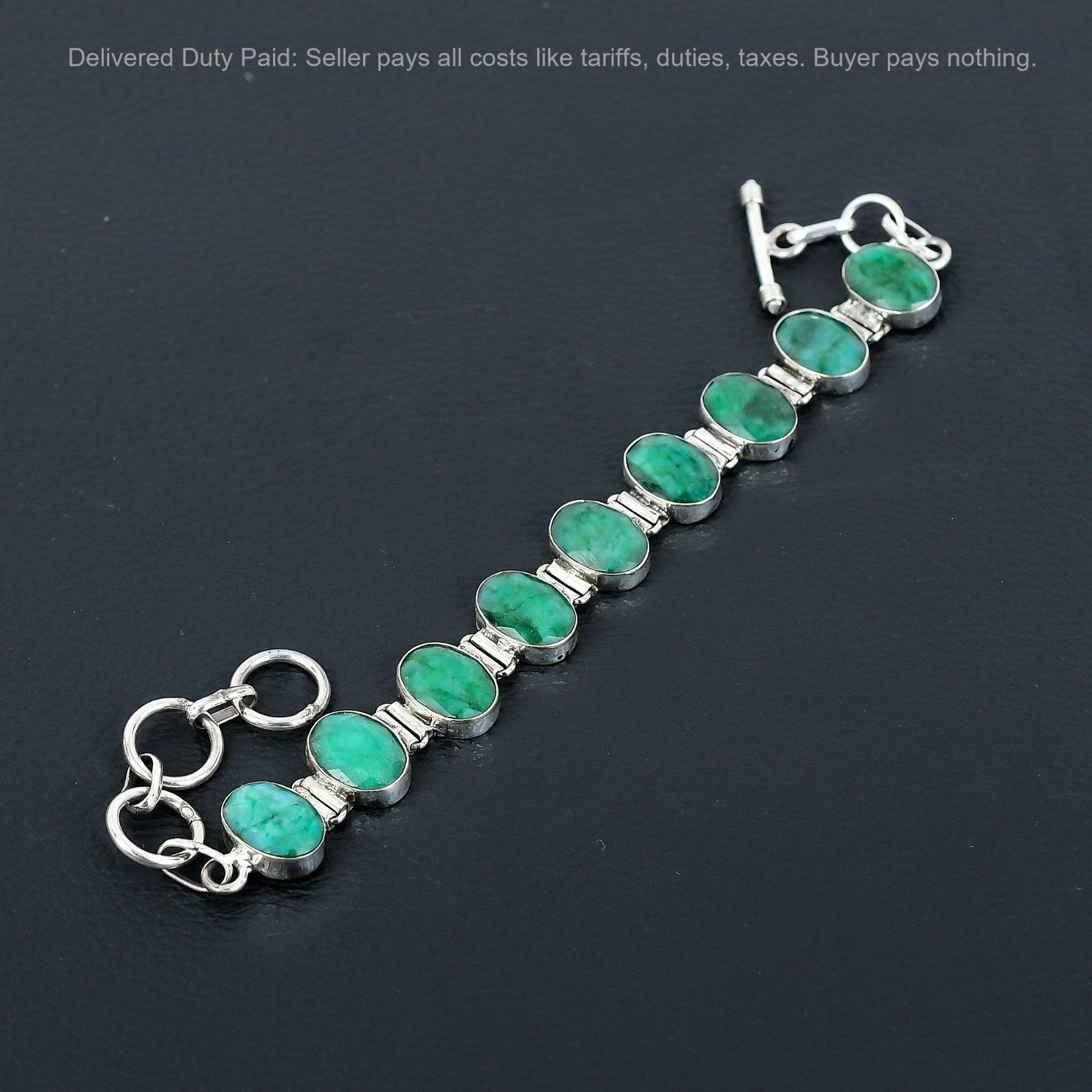 Black Friday Sale 925 Silver Oval Natural Zambian Emrald Chain Bracelet Jewelry