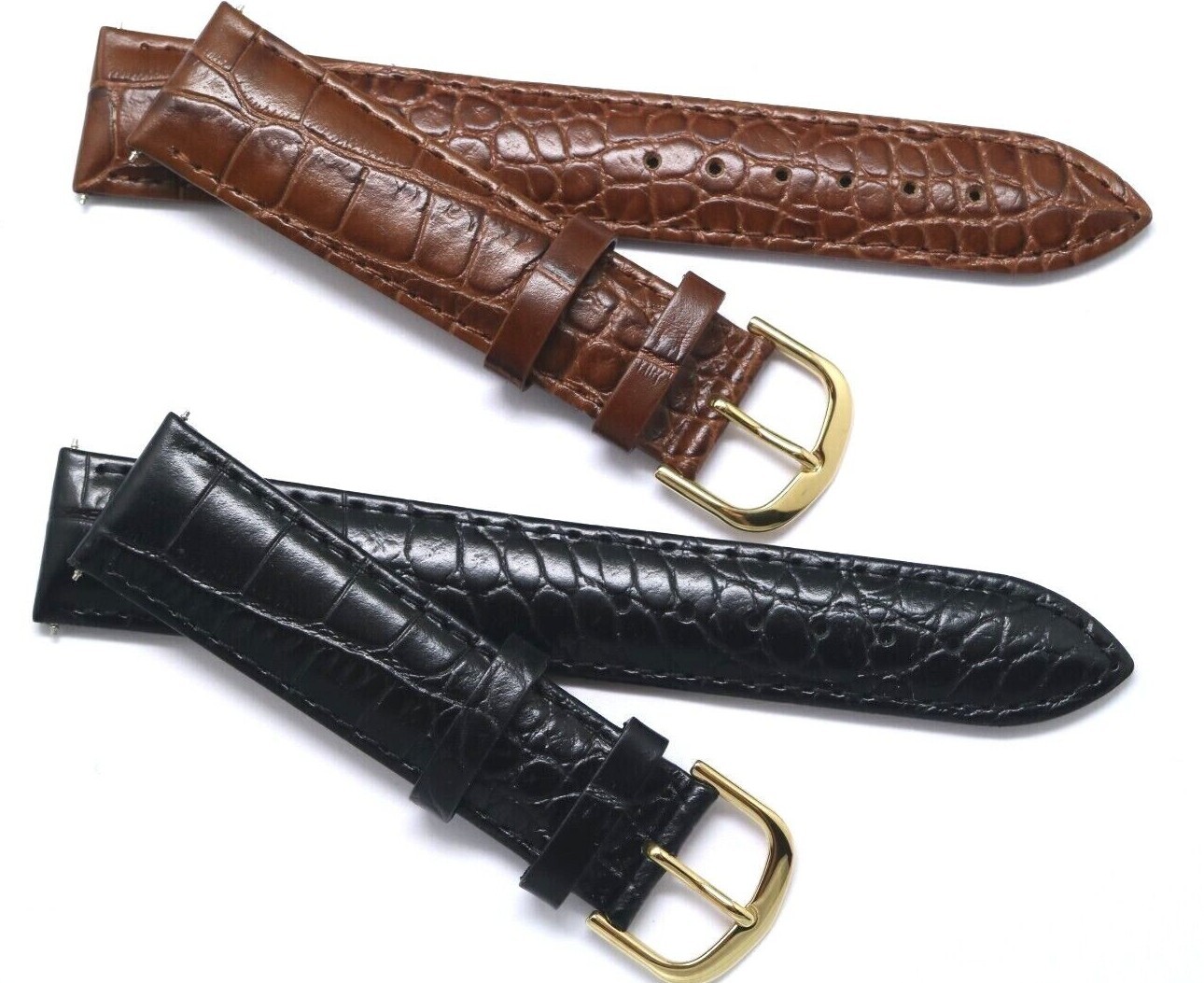 19 20 21mm Black or Brown Crocodile Grai Leather Watch Band Strap Gold Buckle