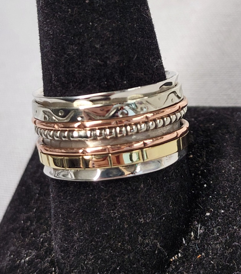 Sterling Silver 7.89g Hammered Textured Spinner Ring sz 10