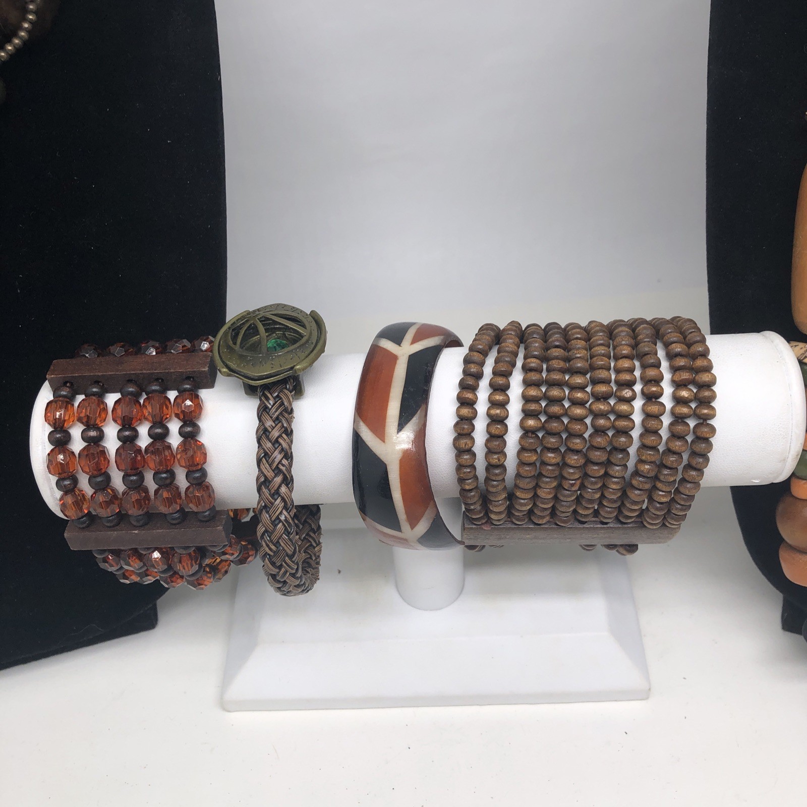Wood Earth tone Boho Brown Jewelry Lot Necklace Bracelet