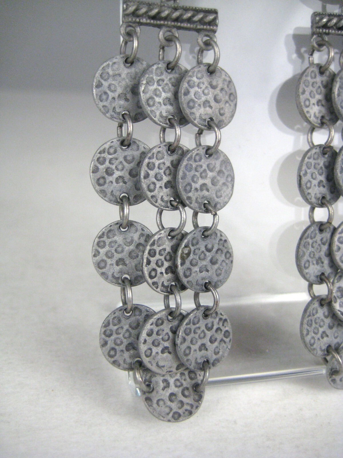 Earrings Womens Pierced Dangle Modern Statement Runway 2.8 in Hammered Gray