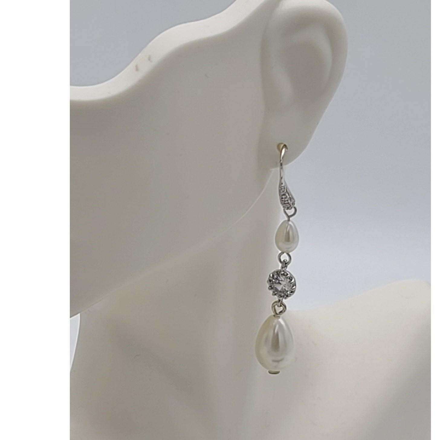 Belle Studio Bijoux CZ Crystal & White Pearl Teardrop Dangle Earrings NWT