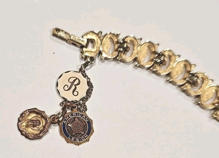 Vintage Monet Gold Tone Chain Bracelet 7 Inch 3 Charms With Safety Chain