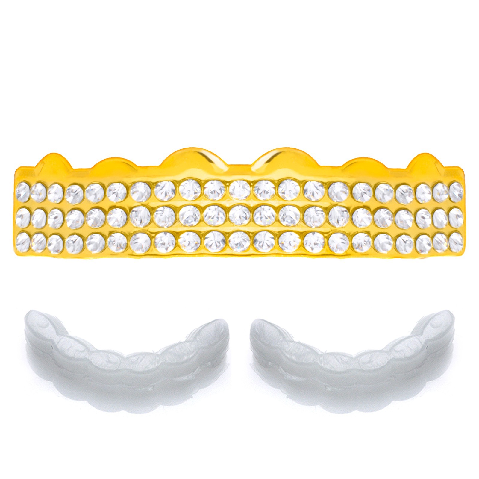 Iced GRILLZ Set Gold Silver Tone Top Bottom Teeth Cap Hip Hop Extra Bars LS 030