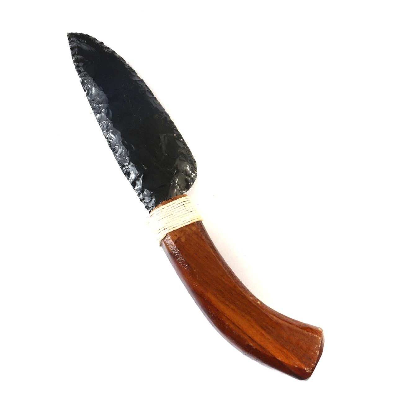 10″ Black Obsidian Glass Knife – Handmade Crystal Blade with Wooden Handle
