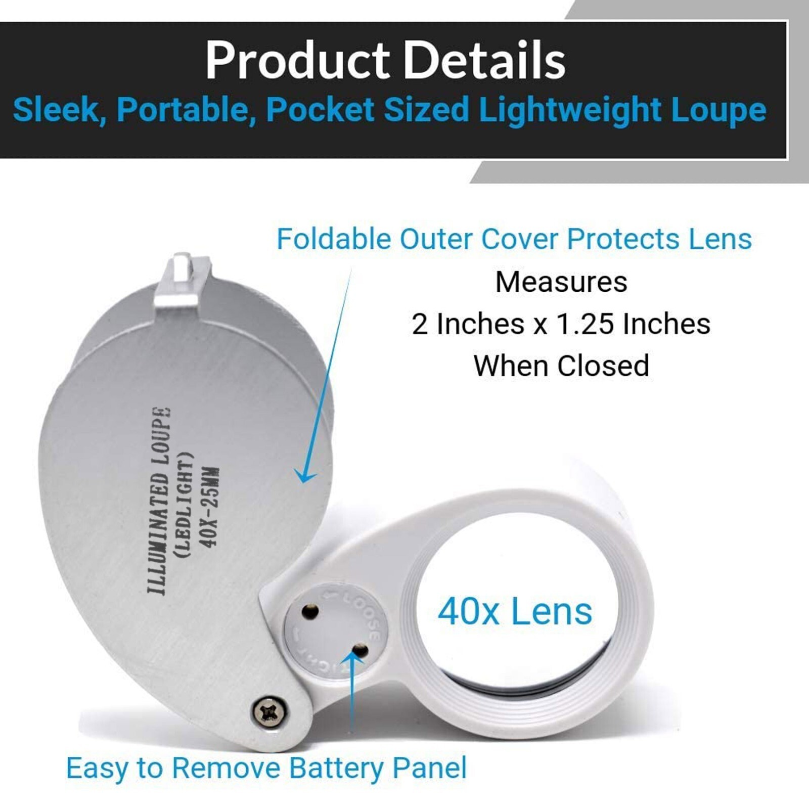 40X Jewelers Loupe Magnifier Light Jewelry Eye Loop Pocket Magnifying Glass Coin