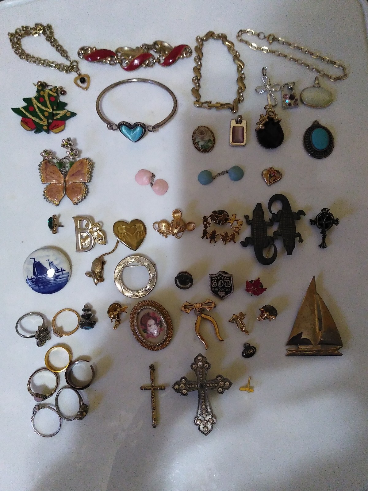 Vintage Lot Of Earrings,Pins, Bracelets,Rings