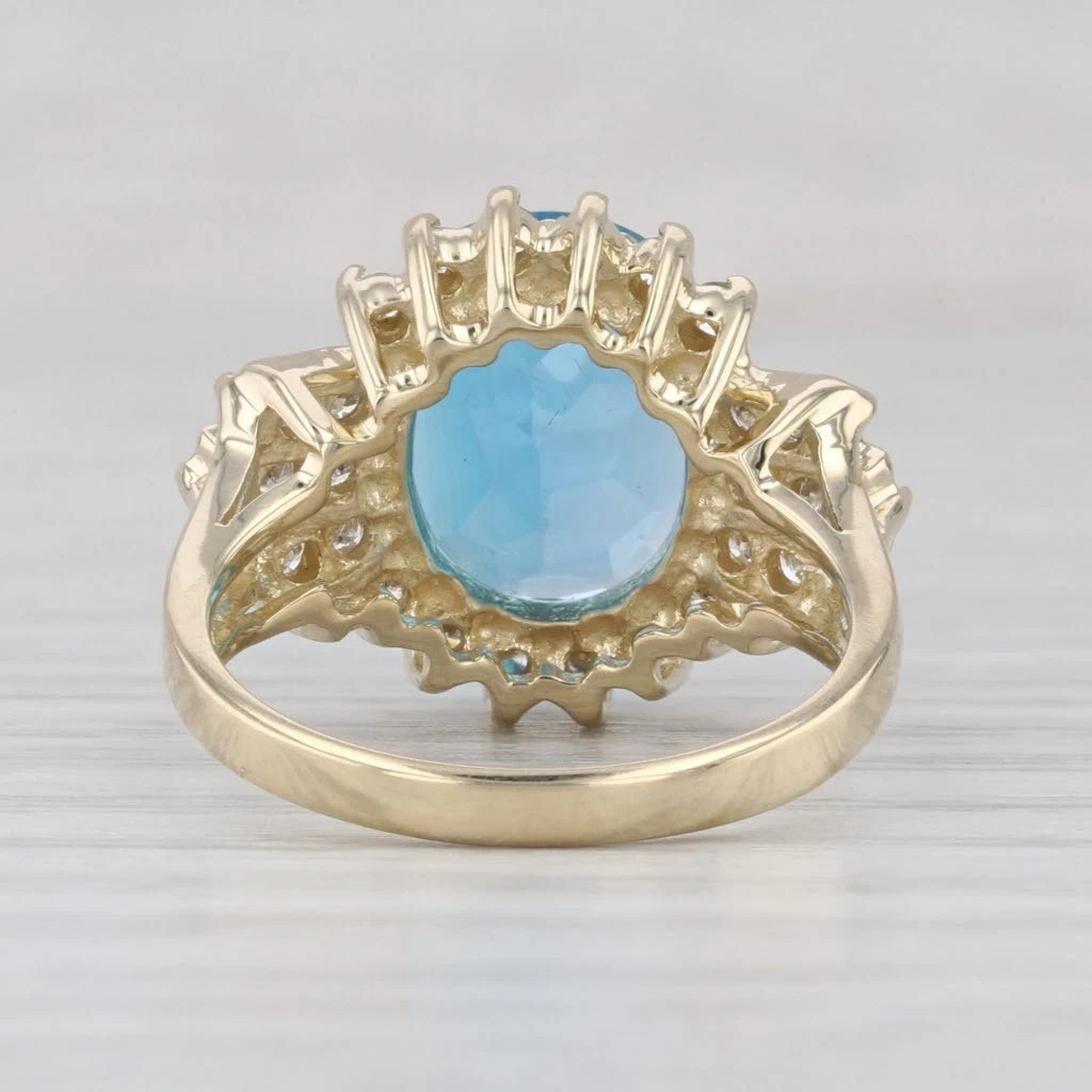 5.58ctw Oval Blue Topaz Diamond Halo Ring 14k Yellow Gold Size 7