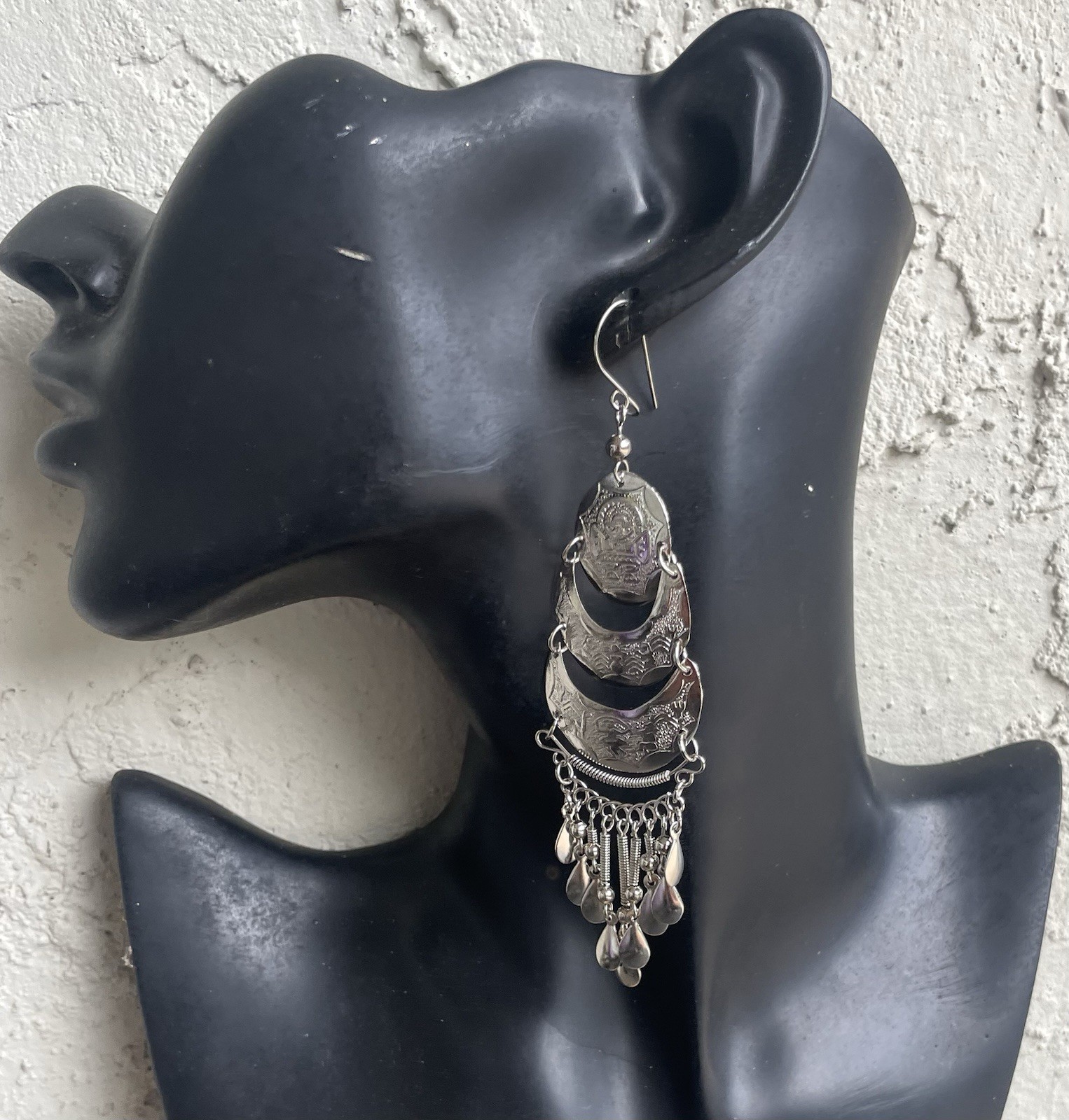 Peruvian Alpaca Silver Earrings Handmade Long Dangle Ethnic Inca Lightweight