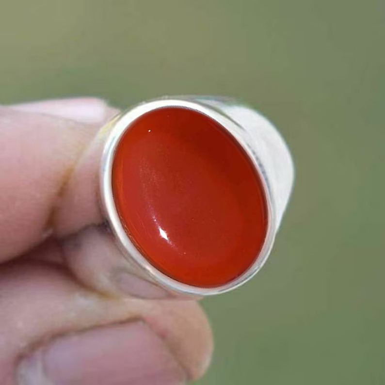 Solid 925 Sterling Silver Natural Red Carnelian Gemstone Gift Men’s Unisex Ring
