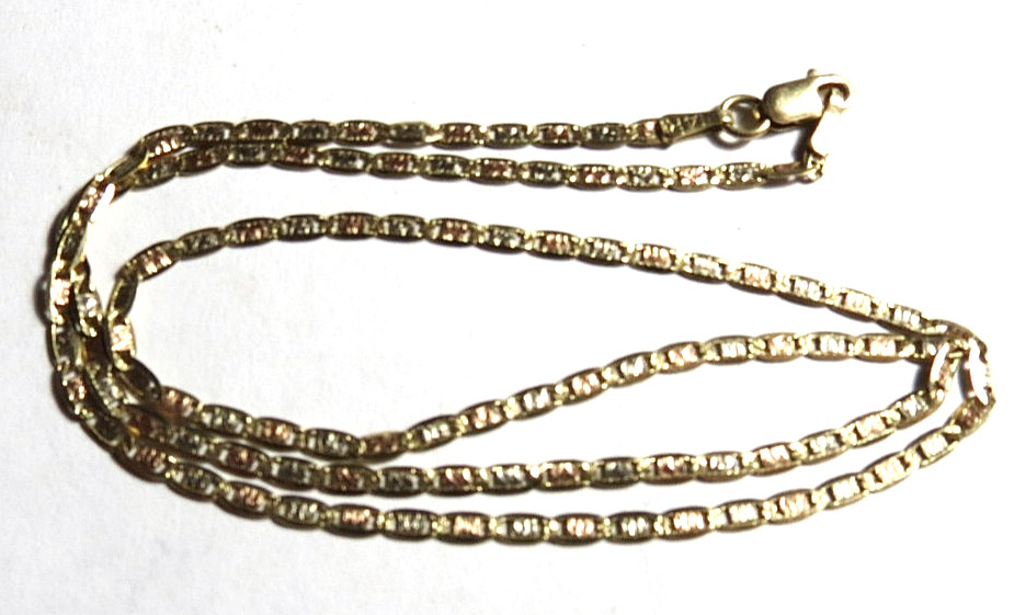 VINTAGE ITALY 14K SOLID YELLOW GOLD 2-TONE NECKLACE CHAIN 16.5″ LONG 3 GRAMS
