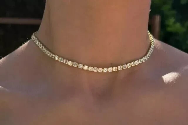 20.00CT Asscher Cut Lab-Created Diamond Tennis Necklace 14k Yellow Gold Plated