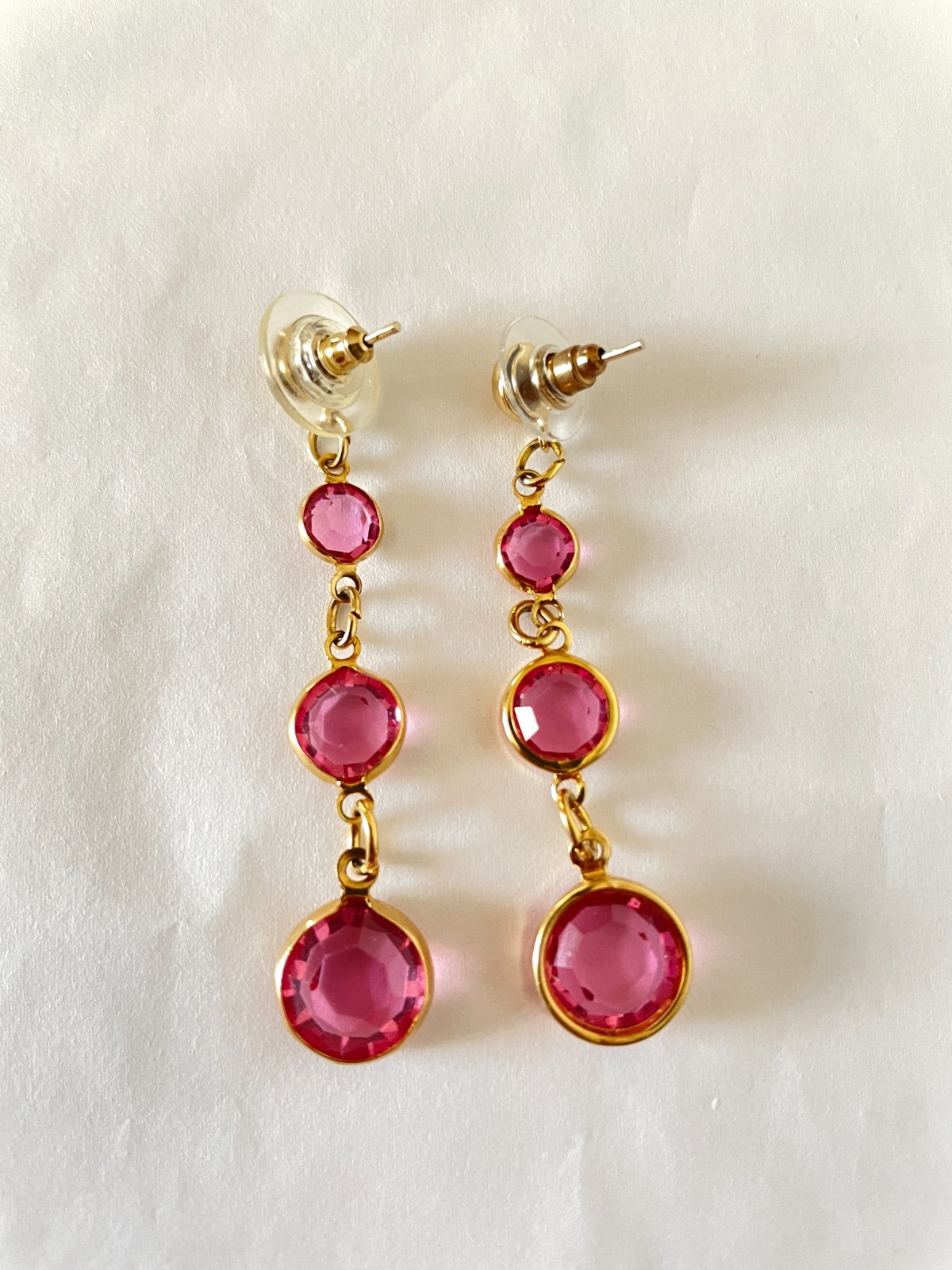 Lot of 2 Vintage Gold Tone Glass Bezel Bracelet & Earrings Pink Purple Blue