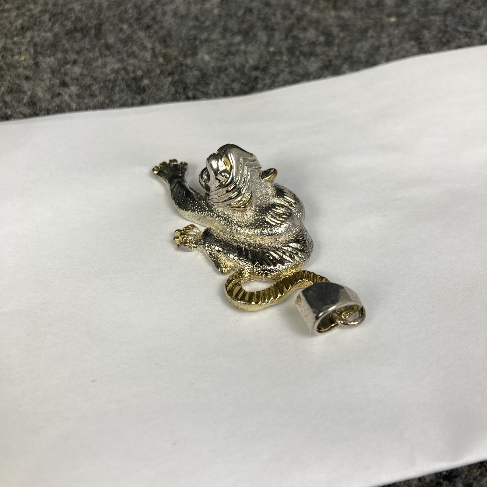 Silver & Gold Tone 2 1/2″ L x 1 5/8″ W Crouching Tiger Pendant 7306 NEW