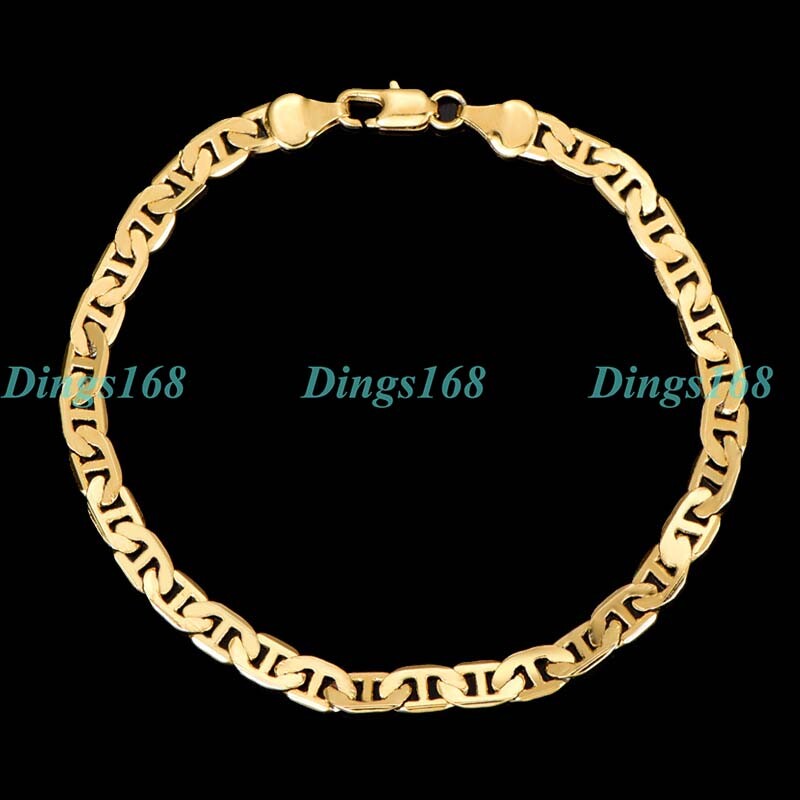 Solid 18K Gold Filled HypoAllergenic 8″ Flat Mariner Link Anchor Chain Bracelet