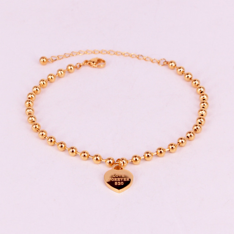 Silver Gold Heart Beads Link Chain Stainless Steel Anklet 7-9″ Adjustable P10